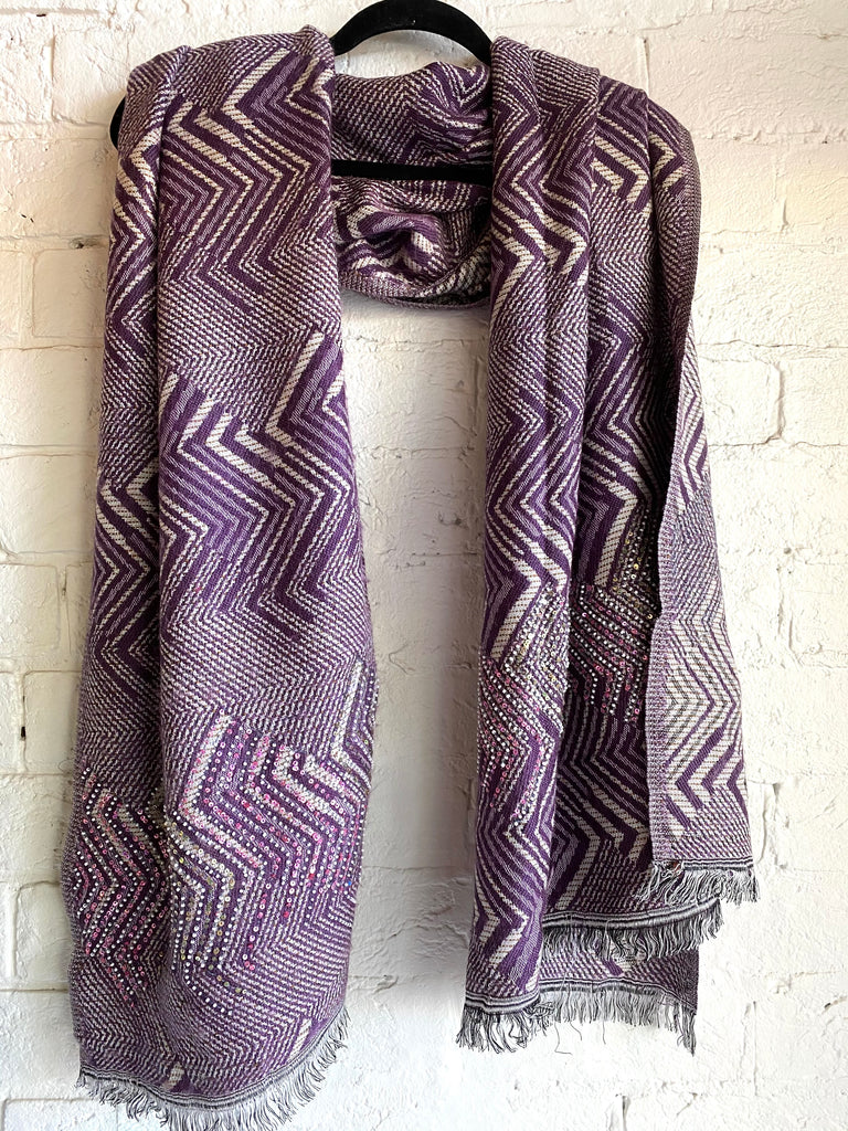 Sequinned  Woollen shawl Purple
