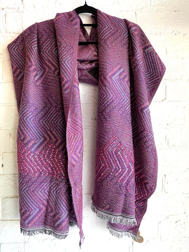 Sequinned  Woollen shawl Pink/Purple